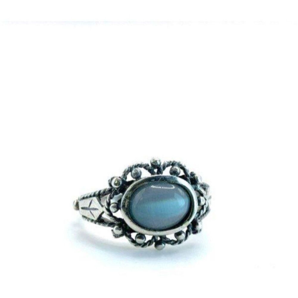 Sterling Silver 925 Cabochon Blue Cats Eye Ring 8 3/4